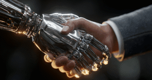 Futuristic AI assistants automating financial tasks while you sleep, showcasing the power of AI in managing money in 2025.