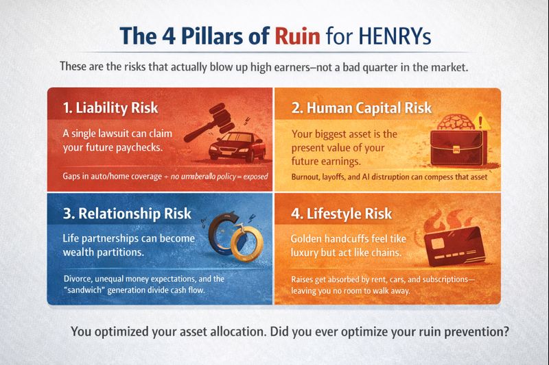 The 4 Risks That Will Actually Bankrupt You (Hint: It’s Not the Stock Market) 2 Four pillars of ruin and risk for HENRYs
